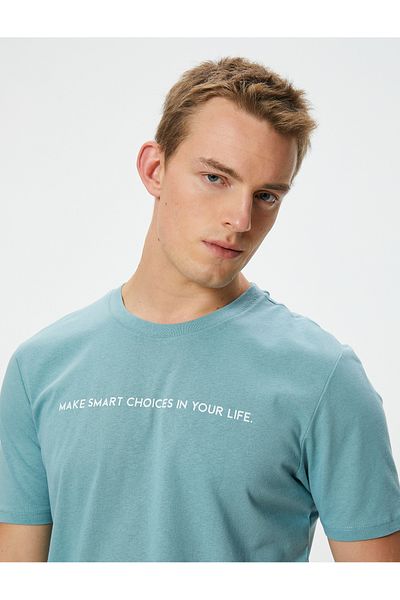 Koton Βαμβακερό μπλουζάκι Crew Neck Slogan Slim Fit