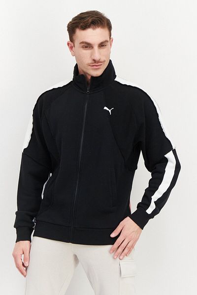 Puma جاكيت رياضي رجالي بأكمام طويلة مناسب للتدريب الرياضي، أسود