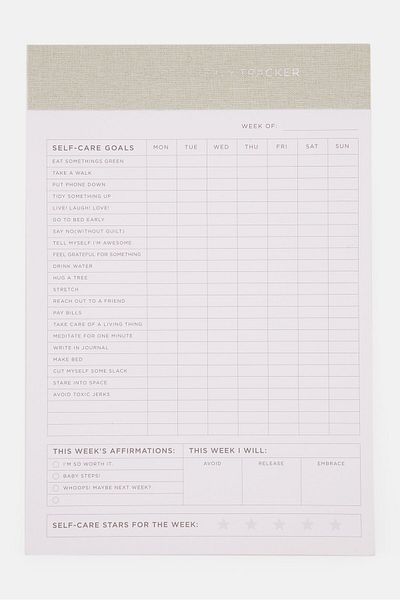 Muy Mucho Self Care Weekly Tracker Note Pad, Olive