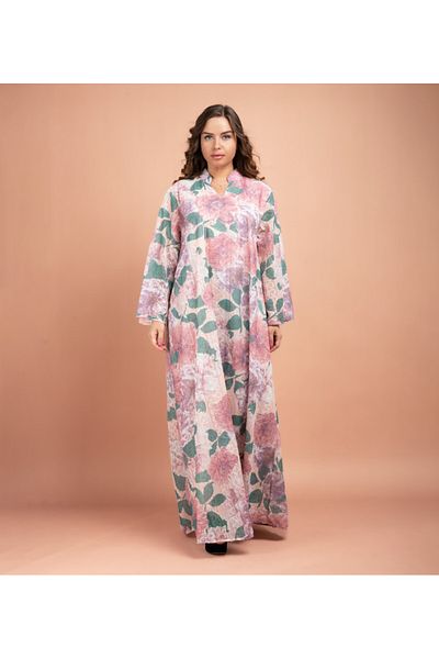 IKKXA Floral Printed Modern Jalabiya CJ1021 Peach