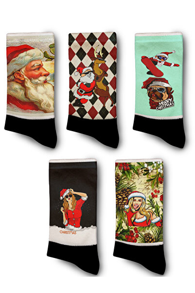 Genel Markalar 5li Kutulu Eğlenceli Yılbaşı Noel Baba-Noel Anne Seti Çorap -U...