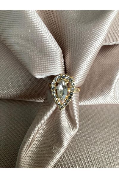 Pervin Ablacım Gold Drop Adjustable Ring with White Stone