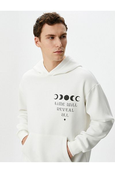 Koton Oversize Hoodie - με στάμπα στην πλάτη, σύνθημα, τσέπη καγκουρό και κορδόνι