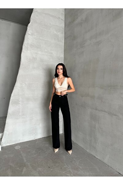 Butik Palazzo Çift Toka Detaylı Pantolon