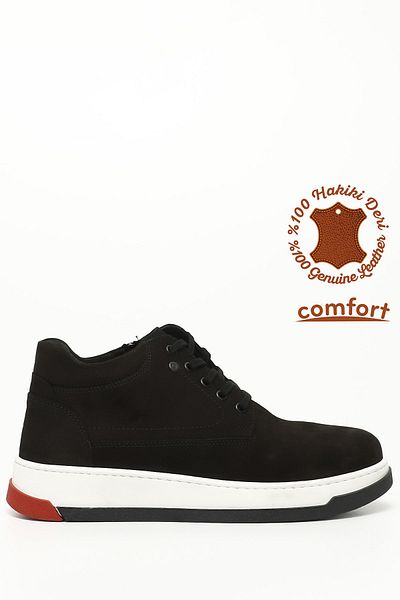 GÖNDERİ(R) BLACK NUBUCK Gön Γνήσιο δέρμα με στρογγυλά δάχτυλα με κορδόνια και φερμουάρ Casual ανδρικές μπότες 01532