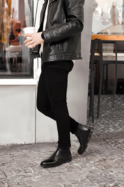 GÖNDERİ(R) Μαύρα ανδρικά μποτάκια Chelsea ελαστικά από γνήσιο δέρμα 01773