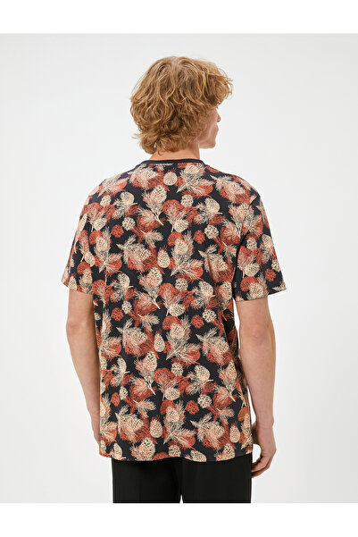 Koton Yaprak Baskılı Tişört Bisiklet Yaka Kısa Kollu Pamuklu