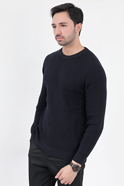 JB John Borners Men's Crew Neck Knitwear Sweater Navy Blue Italian Sleeve Kni...