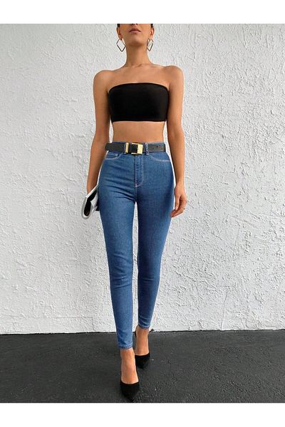 SHEVEGA PANTALONI DE DENIM CU TALIE ÎNALTĂ ALBASTRĂ PENTRU FEMEI