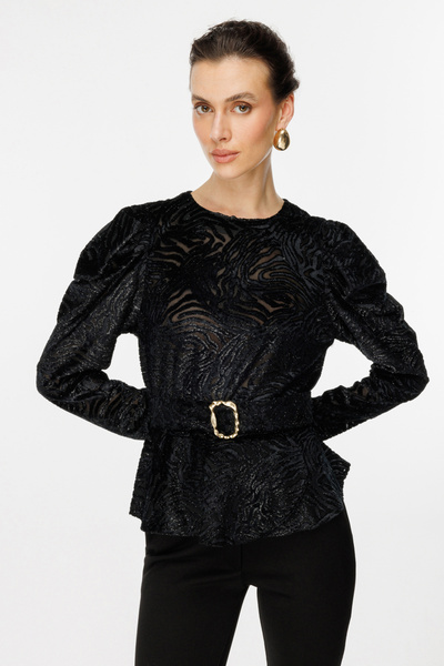 Ekol Μπλούζα με φερμουάρ στην πλάτη και ζώνη μέσης μαύρη