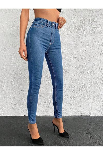 SHEVEGA PANTALONI DE DENIM CU TALIE ÎNALTĂ ALBASTRĂ PENTRU FEMEI