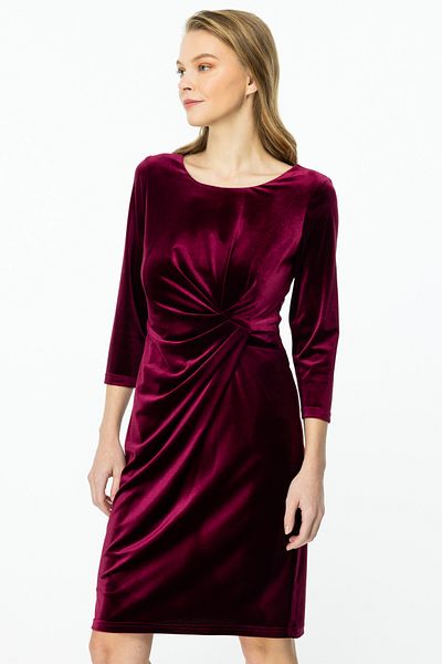 Ekol Rochie din catifea burgundy - talie adunata, model-5093
