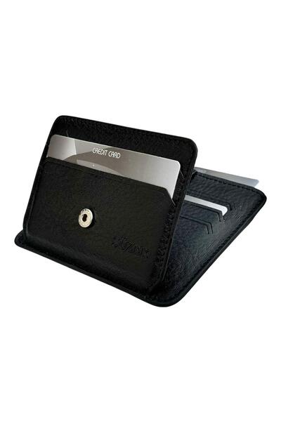 Süzer Deri Black Genuine Leather Snap Closure 2 Layer Men's Credit Card Holder