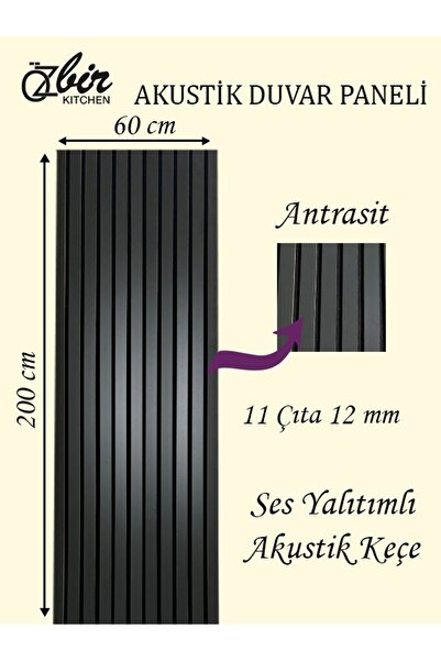 ÖZBİR MOBİLYA Özbir Kıtchen Antrasit Akustik Duvar Paneli 60x200 Ahşap Duvar ...