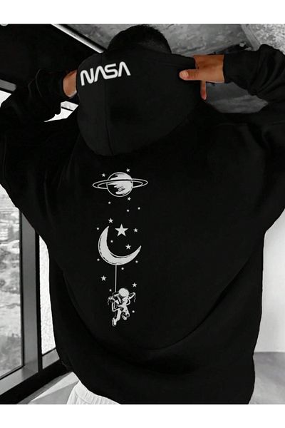 Derays Hanorac cu glugă supradimensionat cu imprimeu special Nasa, unisex, pentru femei/bărbați