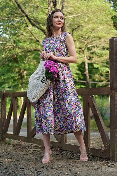 KÜÇÜĞÜM BUTİK Lila Çok Çiçekli Kat Kat Elbise