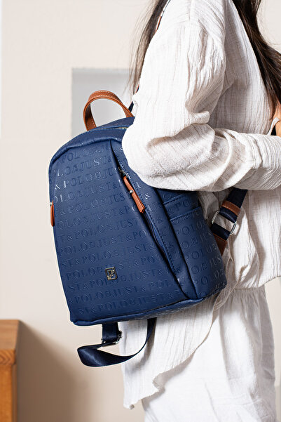 Just Polo حقيبة ظهر نسائية سوداء مطبوعة منقوشة مكونة من 9 أقسام الحجم: الحجم ...