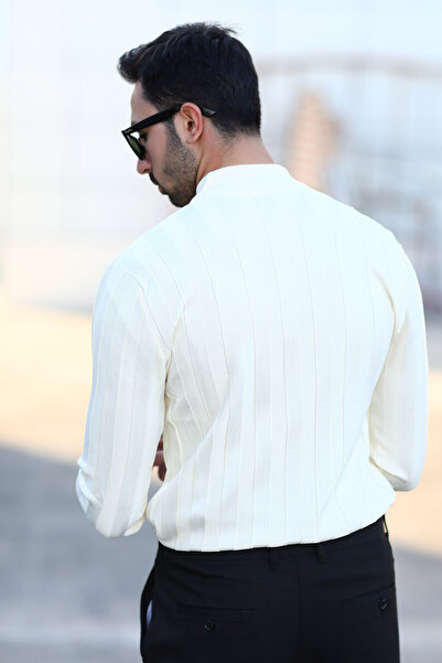 JB John Borners John Borners Men's White Corded Knitwear - 100% Micro Flame, Half Turtleneck - 1046