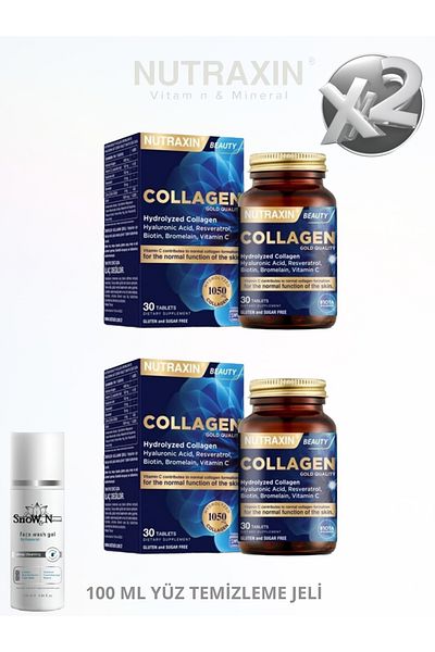Nutraxin Hydrolyzed Collagen 30 Tablets 30 Tablets Resveratrol-Hyaluronic Acid-Bromelaini-Biotin-Zinc (2 Pcs)