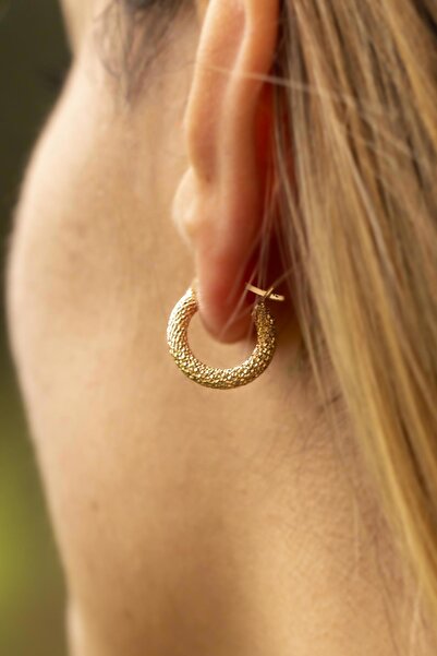 Bayar Gold 14 Ayar Altın Orta Kalın Simli Küpe