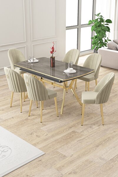 Canisa Sim Serisi 89x150 Açılabilir Lak Panel Antrasit İroni Gold Ayak Masa T...