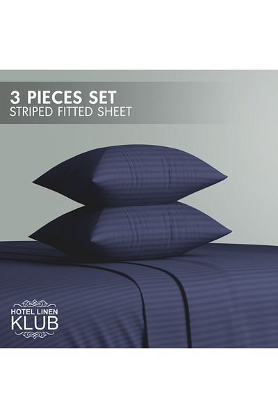 Hotel Linen Klub King-striped Fitted Sheet Set - Premium And Durable Quality, Deep Pocket For A Perfect Fit