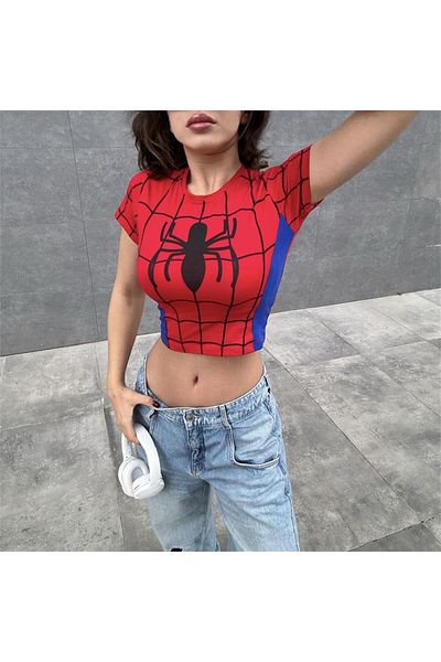 Karakedi Red Spider Cosplay Short Sleeve Crop