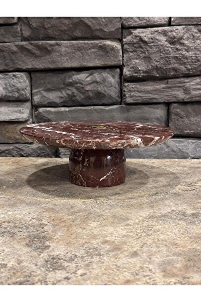 Polen Stone Vişne Mermeri Ayaklı Sunum Tepsisi çap 25cm, yükseklik 19cm