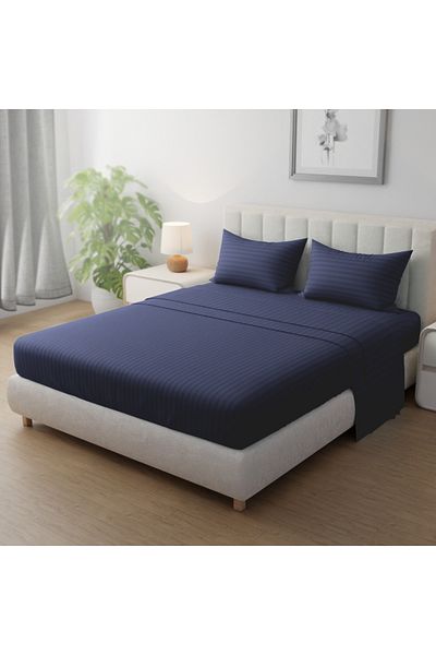 Hotel Linen Klub King-striped Fitted Sheet Set - Premium And Durable Quality, Deep Pocket For A Perfect Fit