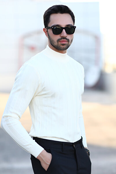 JB John Borners John Borners Men's White Corded Knitwear - 100% Micro Flame, Half Turtleneck - 1046