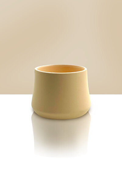 CeramicArtDecor El Yapımı Seramik Saksı - İçi Sırlı - 13cmx10cm - Bej Renk