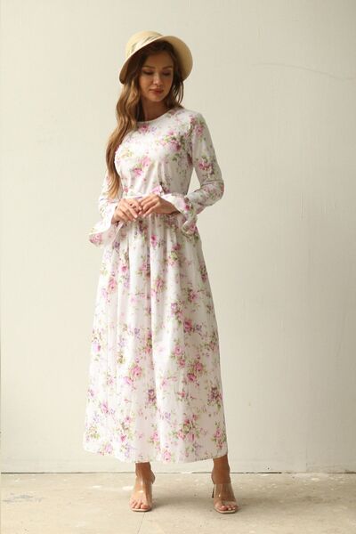 KÜÇÜĞÜM BUTİK Hijab Λευκό Φόντο Ροζ Μωβ Floral Φόρεμα (TESETTUR)