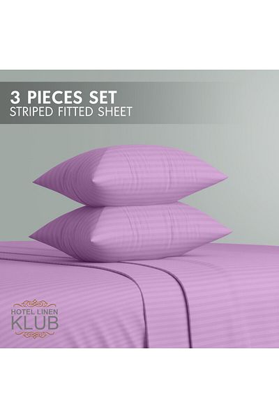 Hotel Linen Klub King-striped Fitted Sheet Set - Premium And Durable Quality, Deep Pocket For A Perfect Fit