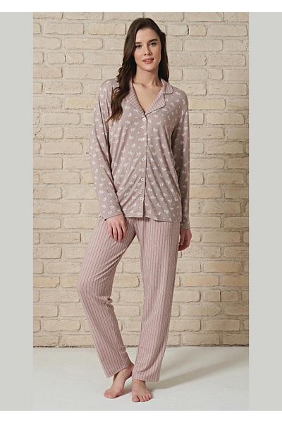 Feyza Pijama Γυναικείο σετ πιτζάμες με μακρυμάνικο μπροστινό κουμπί Pijadore