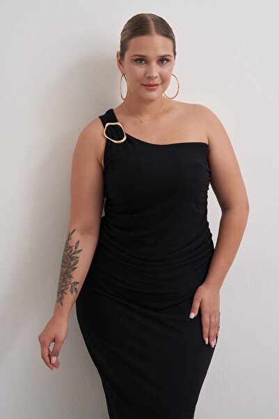 MYLİNE One Shoulder Dress with Metal Buckle Detail