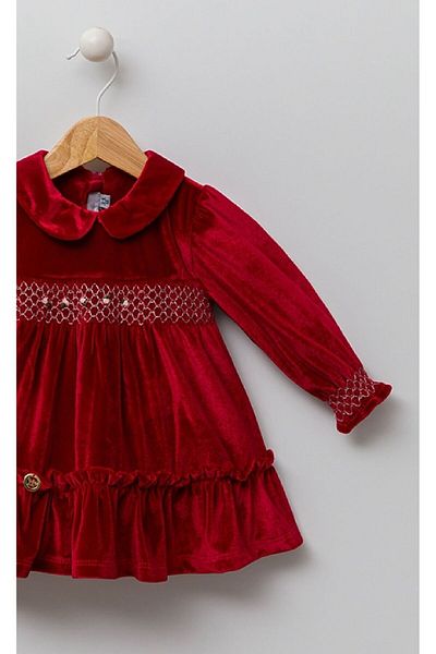 Babydola Velvet Baby Girl Dress - Rococo Embroidered