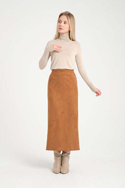 Wissi Life تنورة SKUBA من جلد الغزال تان