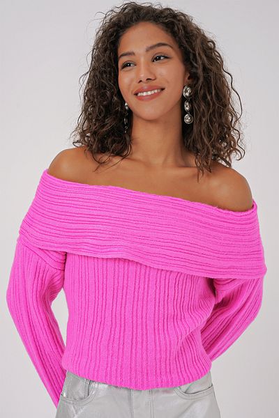 Bigdart 15908 Γυναικείο Ανοιχτό Ώμο Oversize Πλέ knitted Ζακέτα - Ροζ