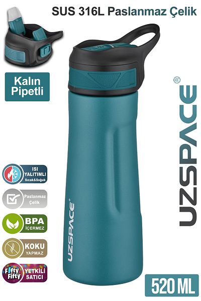 Uzspace 520 ml Steel Thermos - with Straw, 4 Different Colors, Insulation up to 12 Hours