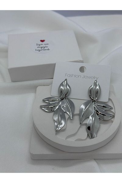 KUMRU BİJUTERİ Leaf Model Steel Earrings