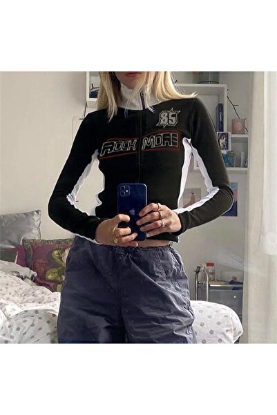 Karakedi Black Retro Rock More 85 Zippered Crop Cardigan