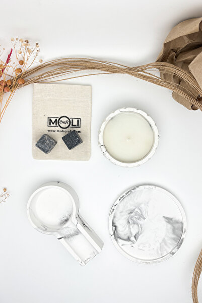 Moli Craft Mermer Desenli Tekli Puro Küllüğü Ve 1 Adet  Bardak Altlığı 2 Adet...