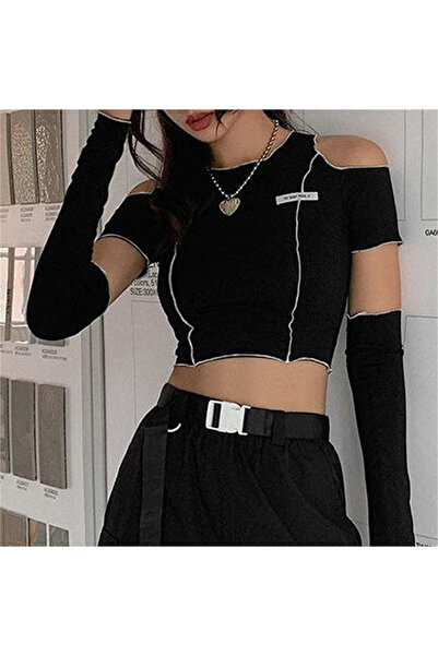 Karakedi نصف تي شيرت بتفاصيل خياطة بيضاء وأكمام