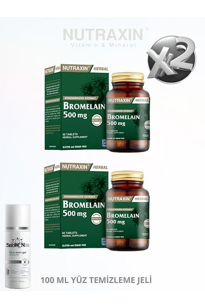 Nutraxin Bromelain 60 Tablets - 500 Mg 2 Pcs 1X100 ml Facial Cleansing Gel