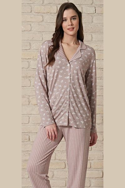 Feyza Pijama Γυναικείο σετ πιτζάμες με μακρυμάνικο μπροστινό κουμπί Pijadore
