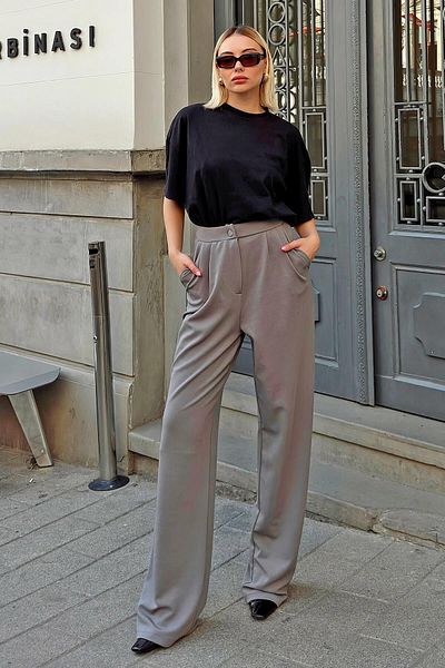 Swist Smoked Dash a Pleat Women's Palazzo Pants with High Waist Pockets
