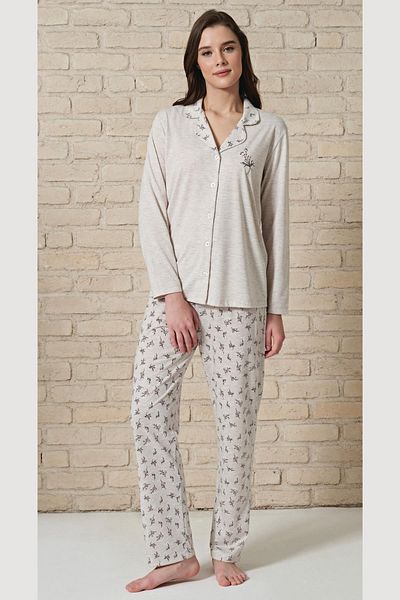 Feyza Pijama Σετ πιτζάμες Pijadore Γυναικεία μελανζέ με μπροστινό κουμπί με μακρυμάνικο