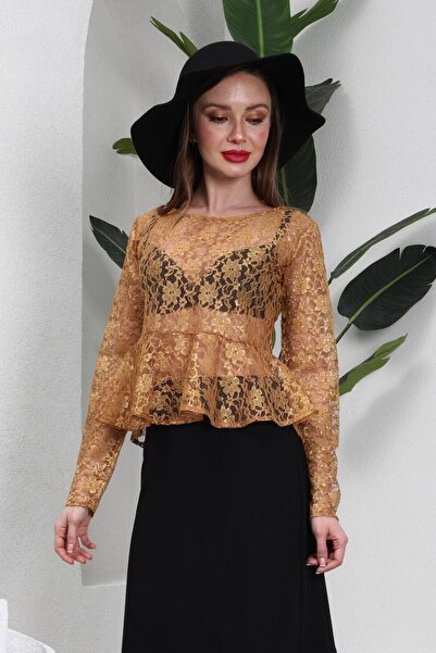 KÜÇÜĞÜM BUTİK Flounced Mustard Yellow Lace Blouse