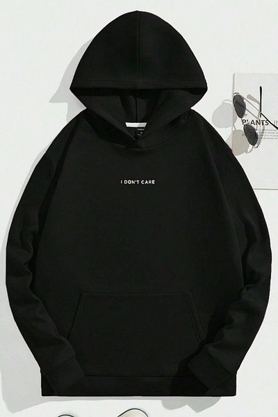 Know Black Oversize Unisex Sweatshirt - 3 Thread, I Dont Care Print, Hooded Hoodie