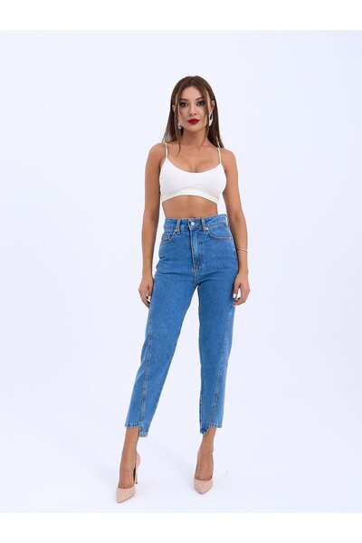 Womengrom Дамски асиметрични дънки с висока талия Fame, тъмносини